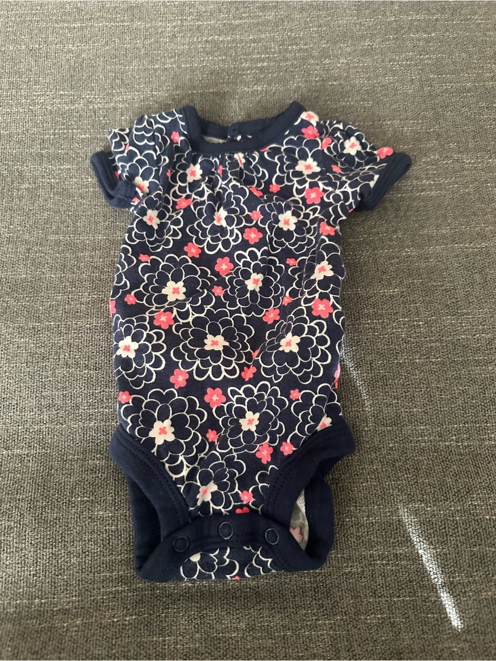 Navy Floral Baby Bodysuit with Pink and White Flowers